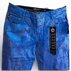 Y.O.Y.O Blue Metallic‎ NWT Stretch Flare leg 5 pocket size 11/12 pants